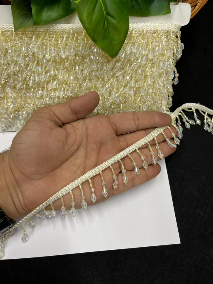 Crystal Hanging Latkan Lace - Cream